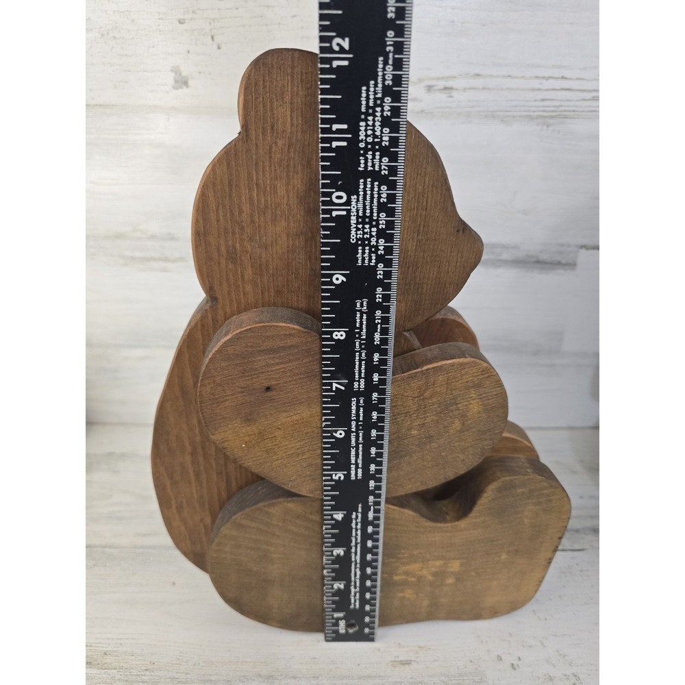 Handcrafted Layered Wooden Teddy Bear Figurine Rustic Brown Nursery Decor 11.5" - Picture 7 of 7